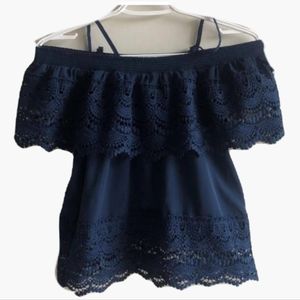 Navy Blue Ruffle Top